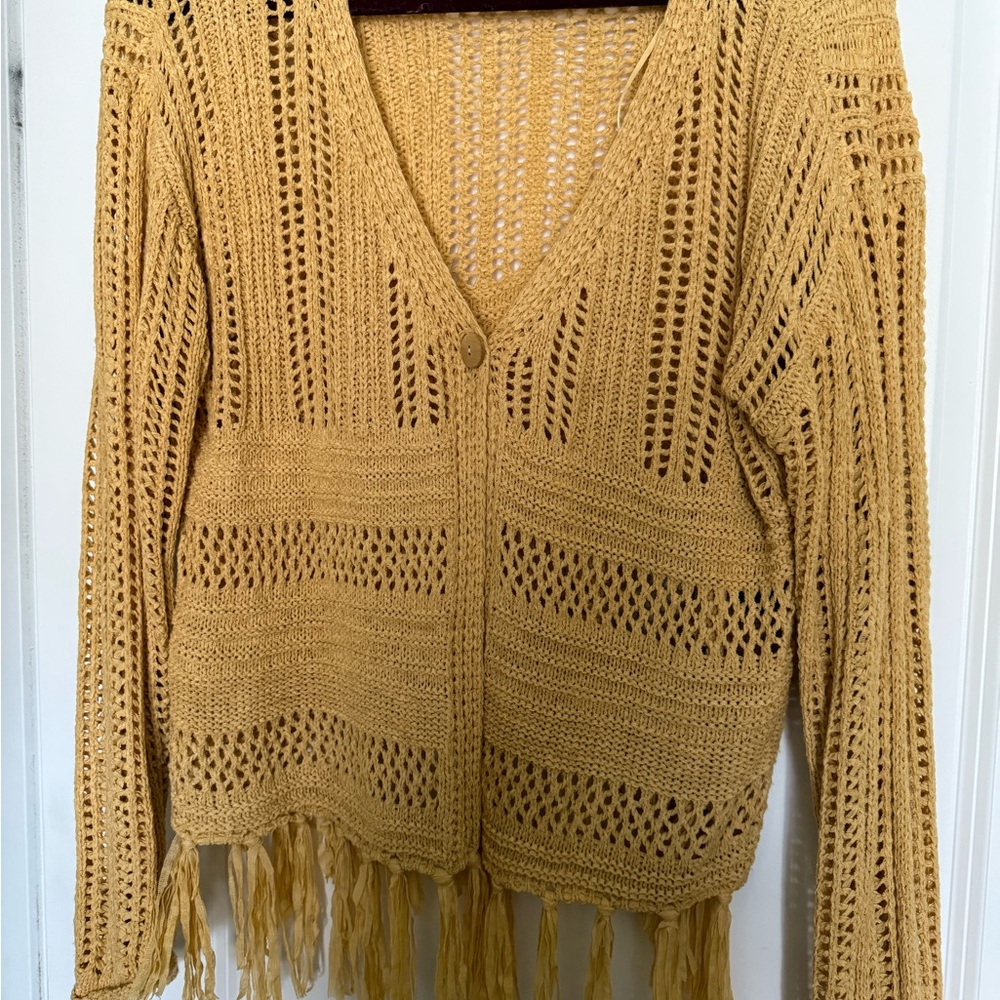 Mustard Open-Knit Women's Cardigan